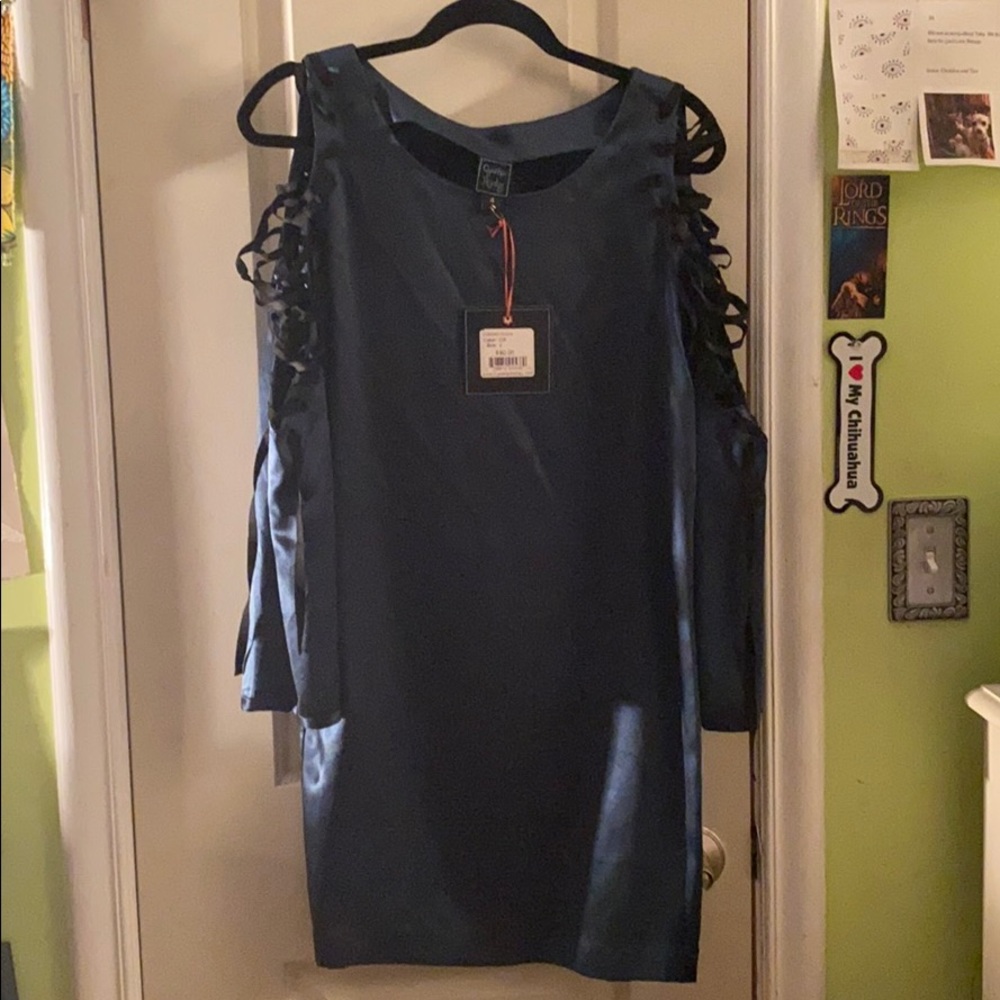 Cynthia Rowley dark teal shoulder lace up dress